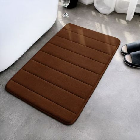 LAN Marron café - matelassé 5080cm, polaire corail 0,6cm Tapis de sol en polaire corail rayée, facile à nettoyer, tapis de toilette et de salle de bain, absorbant et antidérapant. (1/4)