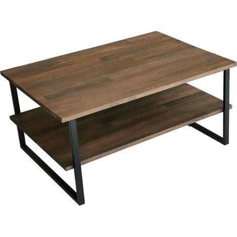 Dmora - Tavolino da salotto Aprica, Tavolo basso da caffè, Portariviste per divano, Ripiano da soggiorno, 85x60h40 cm, Noce (1/5)