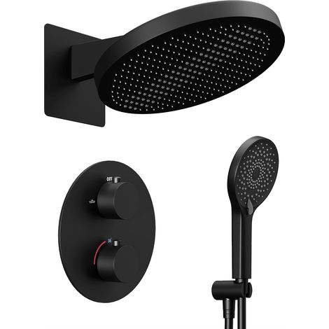 Lomazoo Set De Douche Encastré Noir Mat - Pomme de Douche 30 cm -
