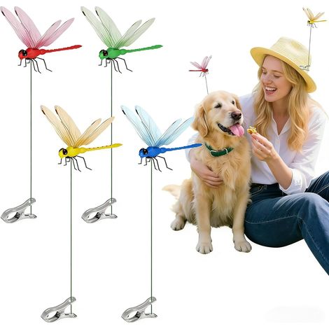 4 Pièces Libellules Décoration de Jardin 3D à Clip – Libellule Artificielle en Plastique pour Décoration Intérieure et Extérieure