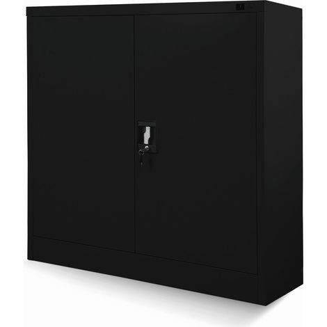 Kleiner Aktenschrank C001B Büroschrank mit Flügeltüren Metallschrank Lagerschrank Pulverbeschichtet Stahlblech Abschließbar 92,5 cm x 90 cm x 40 cm (H x B x T) (schwarz/schwarz)
