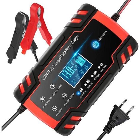 Chargeur de Batterie Intelligent 12V/24V 8A, Chargeur Batterie Mainteneur et Automatique Réparation Fonction Portable avec Écran LCD-Ywey (1/5)