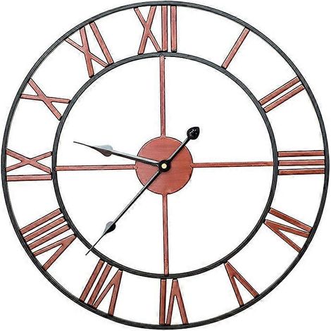 Grande horloge murale en métal ajouré, en fer forgé, avec chiffres romains, compatible avec une piscine. (1/4)