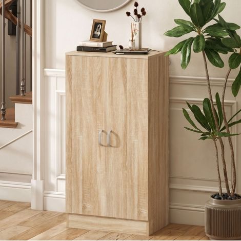 Scarpiera a 2 ante, 6 ripiani regolabili, 14 paia, rovere naturale DESVIAE (1/5)