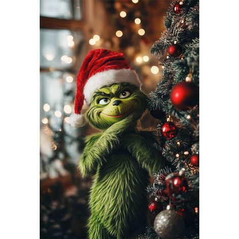 Rideau/drapeau de porte de Noël 2026, fond photo intérieur/extérieur avec motif monstre vert - 90 x 180 cm - LMGBJB-3