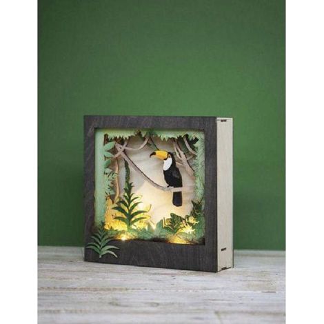 Cadre décoratif en bois à motif 3D - 24 x 24 x 6,5 cm - Toucan (1/4)