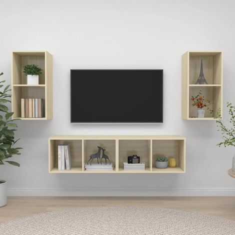 vidaXL Muebles de salón de pared 4 pzas madera ingeniería roble Sonoma (1/5)