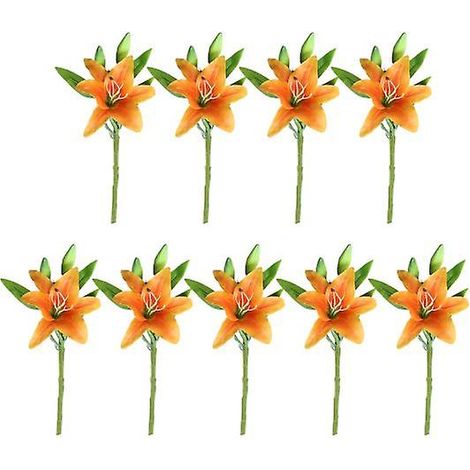 Lot de 9 lys artificiels pour Pâques, lys tigrés blancs réalistes, centre de table pour mariage printanier, décoration intérieureorange (1/5)