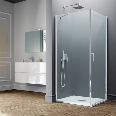 Samo - Paroi de douche fixe 89-91,5 cm Ht.195 cm profilé chromé brillant verre transparent - Polaris (1/3)
