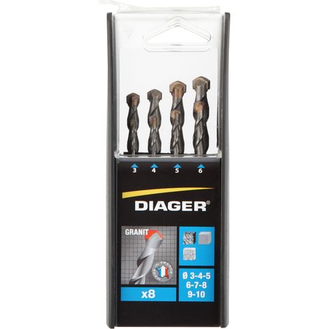 Coffret Duo 8 Forets pierre dure et granit DIAGER - Ø 3/4/ 5/ 6/ 7/ 8/ 9/ 10 - 207B (1/5)