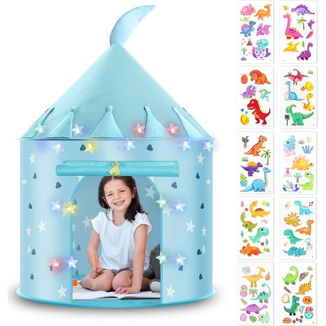 Kids Blue Heart Play Tent with Glowing Stars - Portable Teepee Pop-Up for Girls, Cabin for Indoor and Garden (1/5)