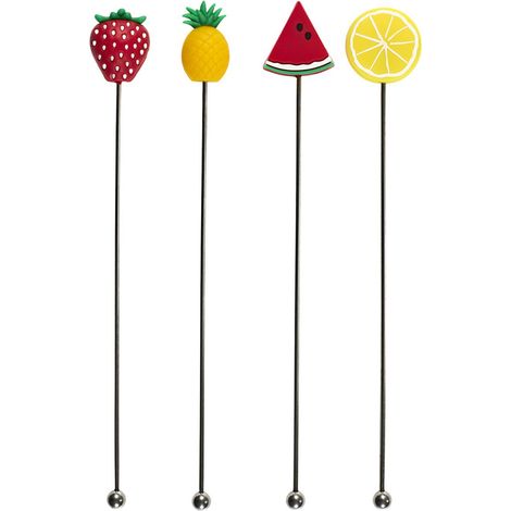 Lot de 4 Agitateurs à Cocktail "Fruits" 18cm Multicolore (1/3)