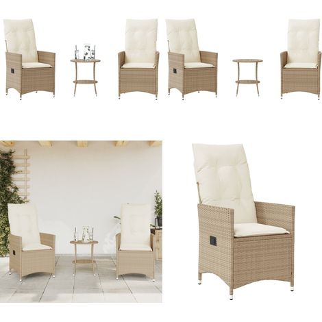 3-tlg. Bistro-Set mit Kissen Beige Poly Rattan - Gartenmöbel - Bistroset - Lounge Chair - Relax Sessel - Outdoor Furniture - Home & Living (1/5)