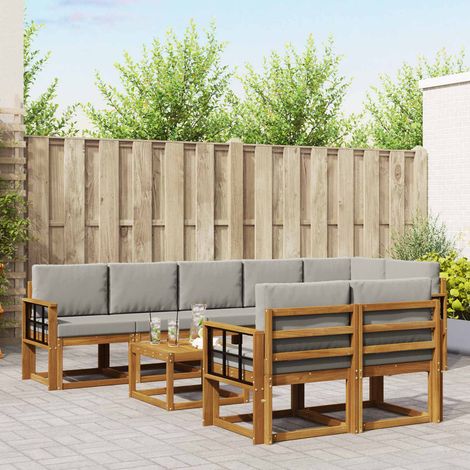 vidaXL Outdoor-Sofagarnitur mit Kissen 9 pcs Natürlich und Hellgrau (1/5)