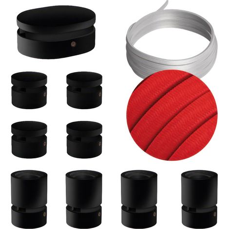 Sistema Filé Symmetric Kit - con cavo di 5 m per catenaria e 9 componenti in legno verniciato nero per interni