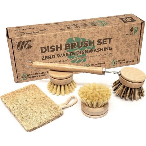 4-Piece Dish Brush Set: Bamboo, Sisal Fiber, Coconut Fiber, Hemp Cloth, Zero Waste Kitchen (1/5)