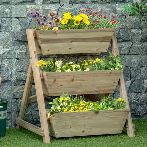 3-stufiges Hochbeet aus Holz 71 x 61 x 77 cm Natur HAVRYA (1/5)