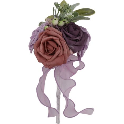 Bouquet de mariée en soie artificielle, roses violettes pour décoration de fête et bouquet de demoiselle d'honneur. (1/5)