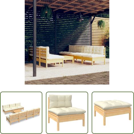 vidaXL Terrassensofa -  8-tlg. Garten-Lounge-Set mit Creme Kissen Kiefernholz (1/5)