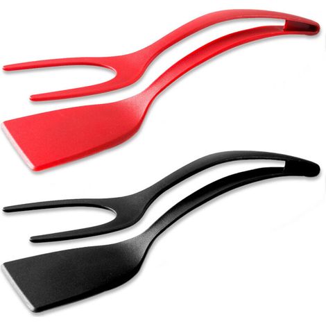 2-in-1 Spiegeleierwender, rotierender Zangengriff, antihaftbeschichteter Spiegeleierwender, Küchenutensilien für Spiegeleier, Burger, Steak (Schwarz + Rot) (1/5)
