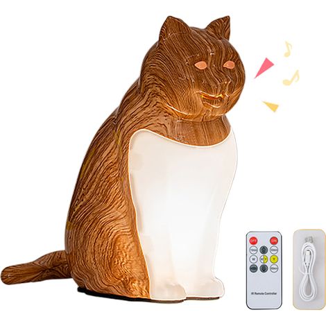 Lampe de Table Décorative USB Rechargeable en Figurine Chat - Aromathérapie avec Son - Nuit Lumière - Idée Cadeau (Grain Bois Érable) (1/2)