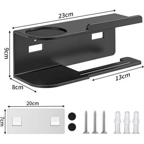 Porte-papier toilette mural avec étagère, sans perçage, en acier inoxydable auto-adhésif, pour toilettes, salles de bains et cuisines (noir)