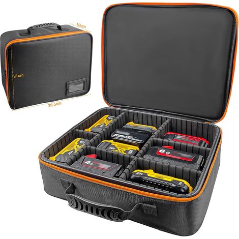 Caisse à Outils Mallette Rangement Batteries Chargeur Accessoires Porte Outils Électrique, Sac Portable avec Séparateurs Réglables, Imperméable Antipoussière Anti Choc, 38,5x32x10cm (1/5)