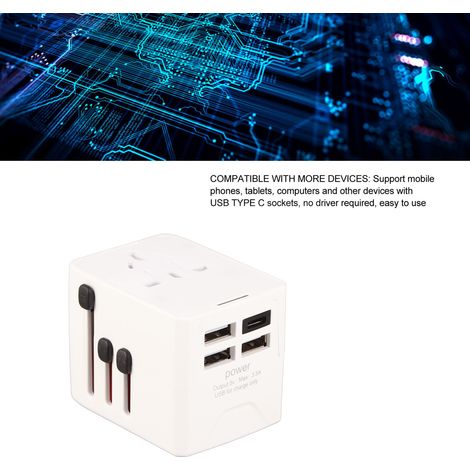 Neuer Universal-Reiseadapter mit 4 multifunktionalen USB-Anschlüssen (Großhandel) 3 USB + Typ-C Weiß (1/5)