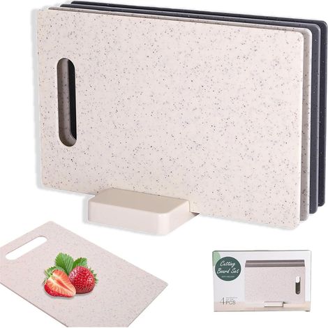 Planche à Découper Plastique, 28 x 18cm, Lot de 4 Planches à Découper avec Support, Planches à Découper Portables pour Fruits Planches à Découper le Pain (1/5)