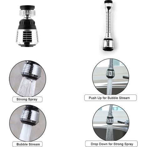 Bomba de refuerzo para grifo, cabezal de grifo de cocina giratorio, aireador, boquilla con filtro antisalpicaduras, ducha de mano, 2 chorros de agua, rotación de 360°, ahorro de agua, universal (1/5)