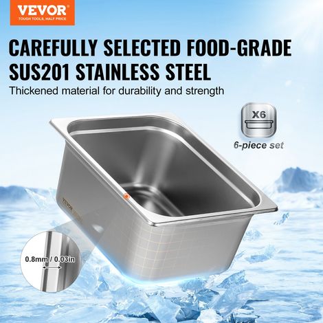 Bac Gastronorme GN 1/2 Lot de 6, Récipient Inox pour Bain-marie 0,8 mm d'Épaisseur, Bac Inox Alimentaire 14,8 cm Profondeur, pour F… (1/5)