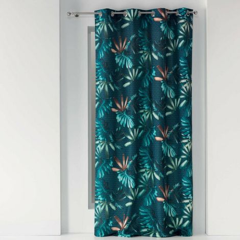 Homemaison – Rideau à œillets 140 x 260 cm – Polyester imprimé feuillage exotique – Facile à installer – Tombé fluide et élégant