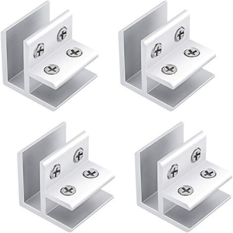 FENOPLASTICALot de 4 supports de serrage réglables en verre - Argent - 90 degrés - En aluminium - Pour une épaisseur de 10 à 12 mm (1/5)
