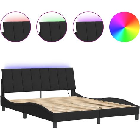 Lit double - lit simple - Cadre de lit avec LED Hanko noir 160x200 cm velours fr5161 - Maison La Vie (1/5)