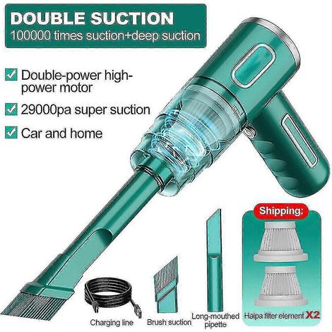 Aspirateur de voiture puissant 29 000 Pa, sans fil, pour surfaces sèches et humides, à main, qWACOLOR : Vert (1/4)