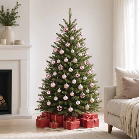 Set palline di Natale per albero in plastica con scatola rosa 100 pezzi - PANGIVO (1/5)
