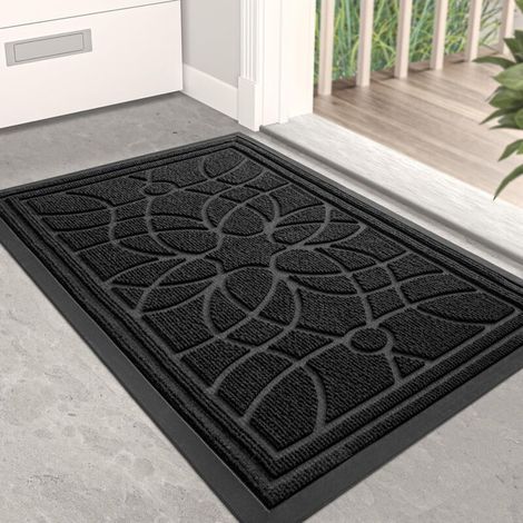 Black.Non-Slip Outdoor Doormat 40 x 60 cm, Absorbent Indoor Entrance Doormat, Washable Entrance Rug, Durable, Door Mat for Hallway, Garden, Yard (1/5)