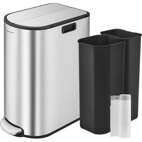 Poubelle de Cuisine Double, 30L et 20L, Poubelle Mince 2 Compartiments pour Tri et Recyclage des Déchets, avec Pédale et Couvercles Ailes, Argent Métallique LTB570E50 (1/5)