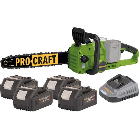 Procraft PCA42/2 tronçonneuse à chaîne sans fil 40 V ( 2x 20 V ) 406 mm Brushless + 4x batterie 4,0 Ah + chargeur