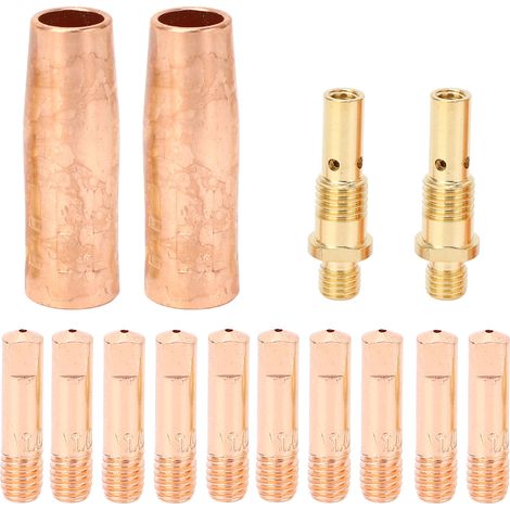 14 pièces consommables de pistolet de soudage embouts d'électrode 11-35 9mm buses de gaz 21-50 1/2 pouce diffuseurs laiton 35-50 pour soudeur MIG (1/5)