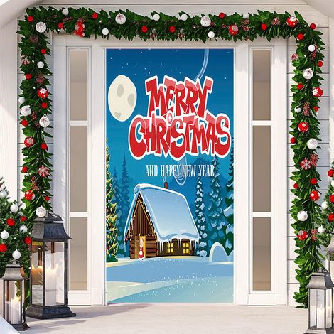 Nouvelle décoration adhésive de porte pour Noël, toile de fond festive, tapisserie murale pour porte de chambre, largeur de porte - SDMT-039 - 110 x 180 cm