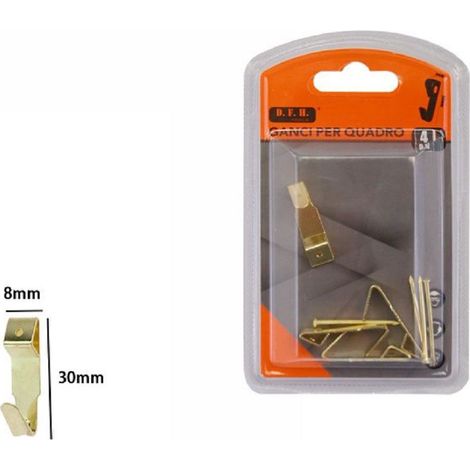 TrAdE Shop Traesio - Set 4 Pezzi Ganci Dorati Per Quadri Quadro Cornici Appendere Parete 8x30mm 07527 -