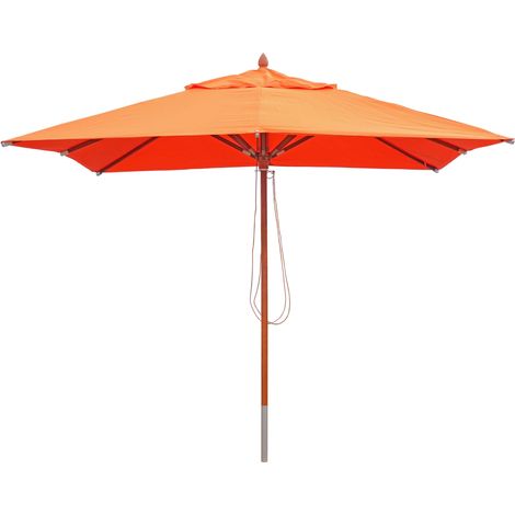 Ombrellone parasole quadrato HHG-525 legno alluminio tessuto 300g/m² 3x3m, arancione