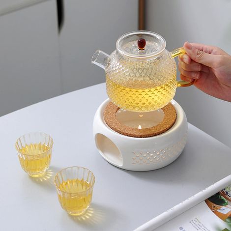 Teekannenwärmer, Porzellan-Kaffeekanne, Teekannenfuß mit Korkständer, Tee-, Kaffee- und Wasserwärmer (1/3)