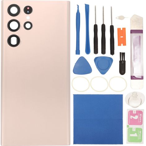 Boîtier étanche arrière avec verre de caméra et ruban adhésif pour Samsung Galaxy S22 Ultra S908 - Rose (1/5)