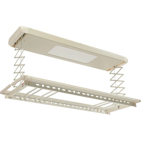 Séchoir à linge de plafond, Étendoir à linge électrique extensible, avec télécommande, Jusqu'à 35 kg, Séchoir mural extensible, Blanc