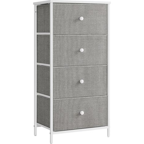 Songmics – Commode enfant 4 tiroirs en tissu – Dimensions 30 x 45 x 91,7 cm – Cadre en métal gris clair et blanc – Poignées en bois massif (1/5)