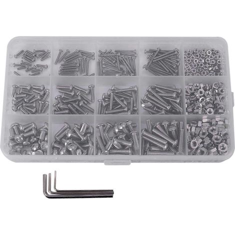 Kit de 480 vis et écrous à tête bombée, 12 tailles, acier M2 et M3 (1/5)