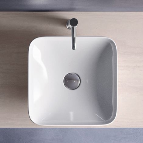 RAK Variant Square Countertop Wash Basin 360mm Wide 0 Tap Hole - Alpine White (1/3)