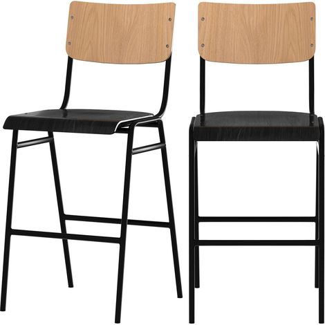 ORION91 Taburete Alto ILLIA Acero 102cm Color Negro y Madera Clara Bar Hostelería Pub Restaurante Comedor Oficina Salón Teletrabajo Cocina - SpazioLuzio - Pack x2 (1/5)